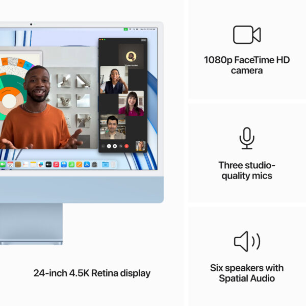 24-inch iMac with Retina 4.5K display: Apple M3 chip with 8-core CPU and 10-core GPU, 256GB SSD - Blue (MQRQ3B/A) - Image 5