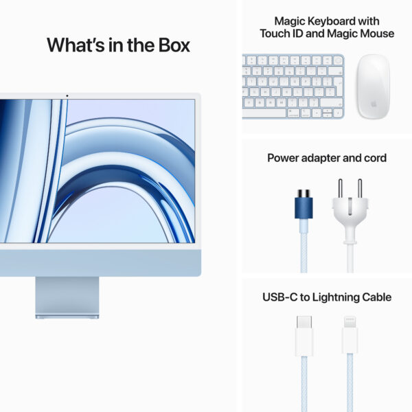 24-inch iMac with Retina 4.5K display: Apple M3 chip with 8-core CPU and 10-core GPU, 256GB SSD - Blue (MQRQ3B/A) - Image 9