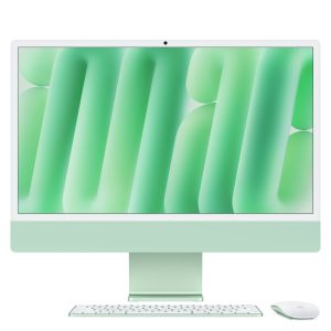 Green 24-inch iMac with Retina 4.5K display, M4 chip, front view with matching keyboard and mouse - Macpoint Technologies