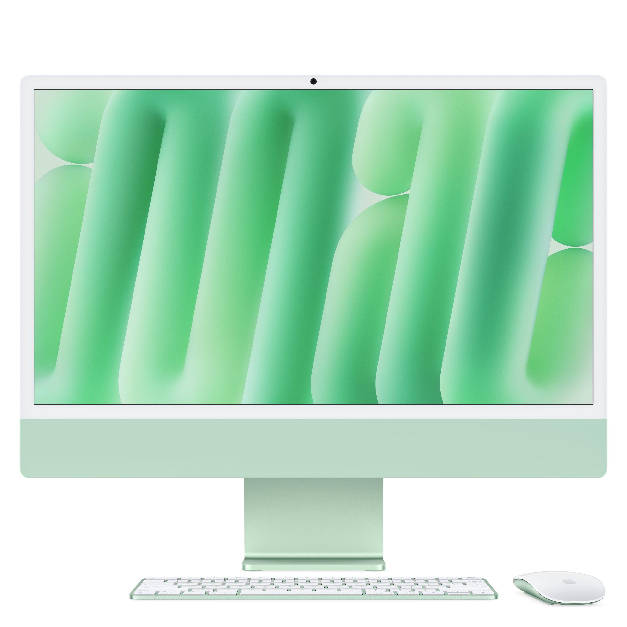 Green 24-inch iMac with Retina 4.5K display, M4 chip, front view with matching keyboard and mouse - Macpoint Technologies