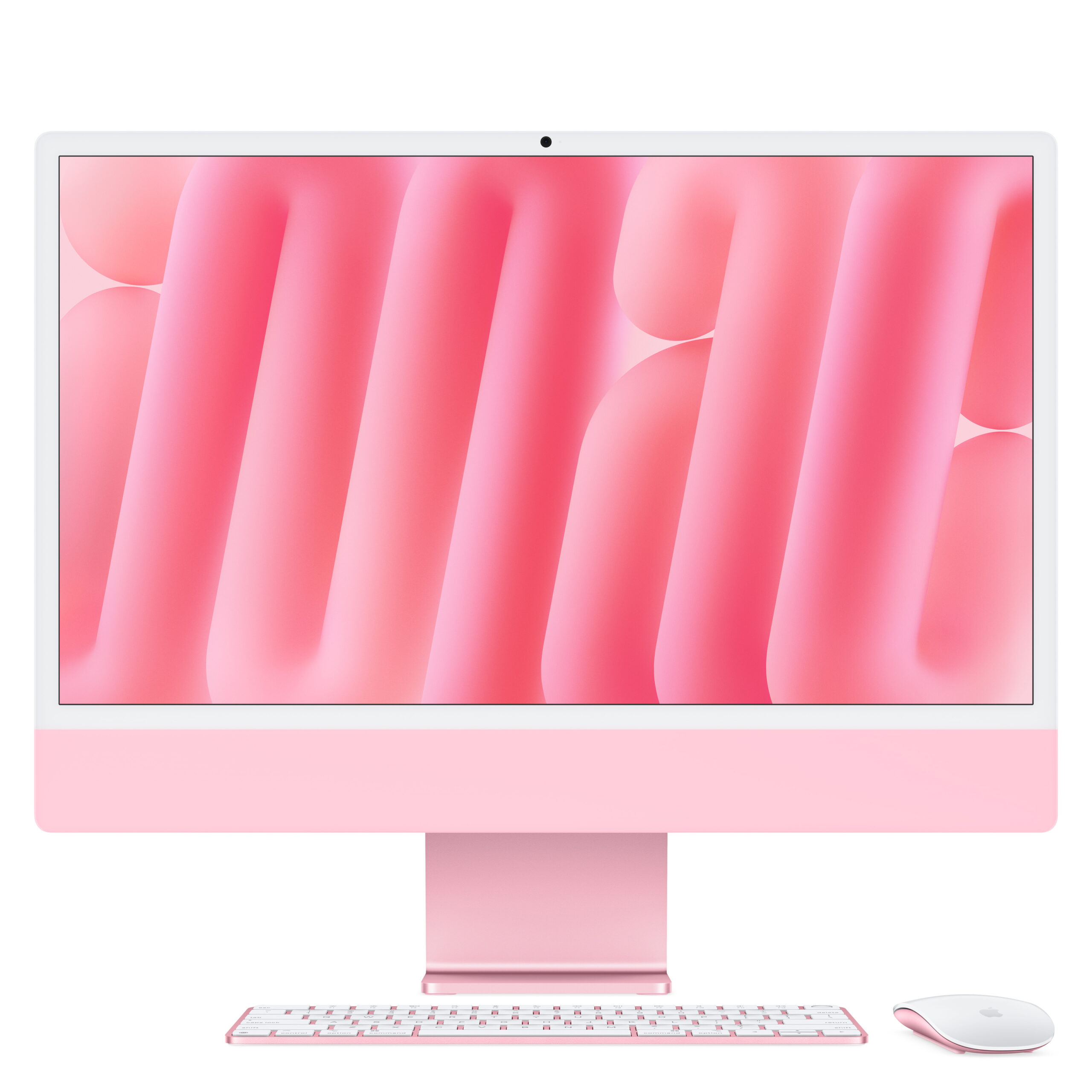 Pink 24-inch iMac with Retina 4.5K display, M4 chip, front view with matching keyboard and mouse - Macpoint Technologies